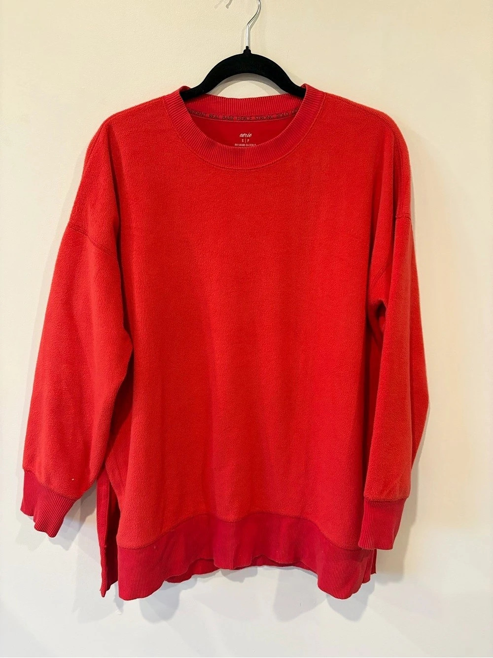 Aerie Coziest Oversized Fleece Sweatshirt Red/ Orange Size Small